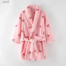 Towels Robes 100-175CM Children's Bathrobe Flannel Soft Warm Pajamas Adult Teenager Sleepwear Bath Towels for Kids Winter Cherry Girls RobesL231123