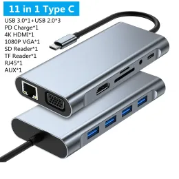 11-in-1 USB C Hub 3.0 유형 C 도크 스플리터 멀티 포트 어댑터 RJ45 SD/TF VGA PD 노트북 MacBook iPad Xiaomi