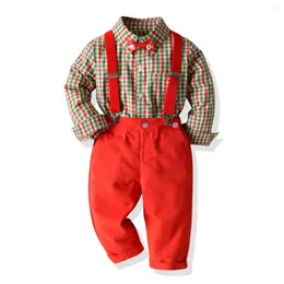 Giyim Setleri Toptan çocuk Boy Noel kıyafeti seti 1-6 yaşında kostüm uzun kollu takım elbise 4pcs bow tişört bib pantolon çocuklar çocuklar