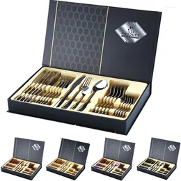 Servis uppsättningar nordiska lyxiga rostfritt stål bestick 1010 Western Gift Box Set Silver Gold 24-Piece Solid