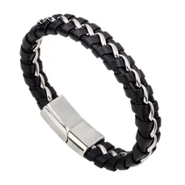 Braccialetti da tennis Vendi bracciale in pelle con treccia Bracciale con magnete Charm Uomo e donna Catena in acciaio inossidabile Nero Whi