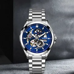 Olika/Reloj mecánico ahuecado de doble cara para hombre, totalmente automático, de acero de precisión, luminoso, resistente al agua