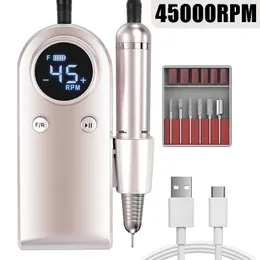 Nail Manicure Set Electric Nail Drill Machine laddningsbar 45000 rpm Manicure Cutter Machine med LCD Display Professional Nail Filer Salon Tool 231123