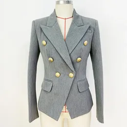 Womens Suits Blazers High Quality Est Designer Jacket Star Style Classic Lion Buttons Double Breasted Slim Montering Blazer Pale Grey 231123