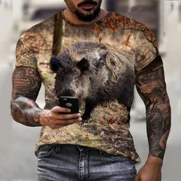 남자 T 셔츠 멧돼지 티셔츠 남자 위장 사냥 패션 거리 짧은 슬리브 의류 동물 야생 3d 여름 캐주얼 티셔