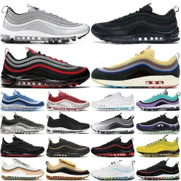 97 Running Shoes s OG Gold Silver Bullet Triplo Branco Preto Mens Mulheres Treinador Esportes Sapatilhas Tamanho 36-46