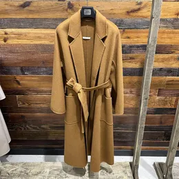 Women's Wool Blends RosEvan Doublesided Cashmere Water Ripple Coat Big Size Bathrobe Woolen Loose Lapel Laceup Long Jacket Winter 231122