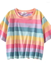 Camisetas femininas Merry Merry Merry Korean Fashion Rainbow Camise