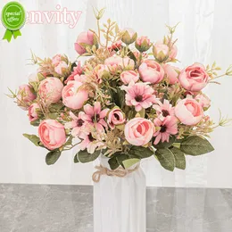 Nowy jedwabny różowy różowy sztuczne kwiaty Bukiet Wysokiej jakości plastikowe akcesoria domowe salon dekoracja stół ślubnych fałszywy kwiat