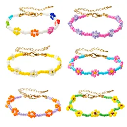 Charm Bracelets 6Pcs Colorful Daisy Flower Bead Set Indie Handmade Beaded Vsco Boho Beach Summer Braided String Y2K A