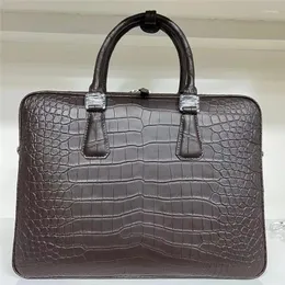 Briefcases Authentic Exotic Crocodile Skin MaFinished Men Dark Brown Briefcase Genuine Alligator Leather Male Large Single Shoulder Bag