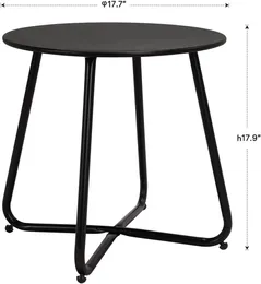 강철 안뜰 측면 테이블, 날씨 저항 야외 라운드 엔드 테이블, 검은 색