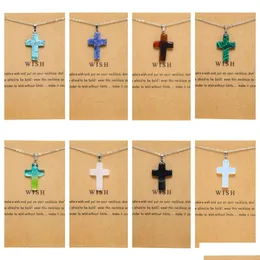 Pendant Necklaces Wish Card Cross Stone Pendant Necklace For Jewelry Making Stainless Steel Chain Women Men Gift Drop Delivery Jewelry Dhvs5