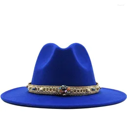 Berets Women Men Wool Fedora Hat With Leather Ribbon Gentleman Elegant Lady Winter Autumn Wide Brim Jazz Panama Sombrero Cap