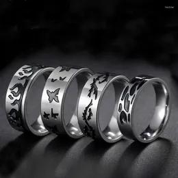 Cluster Rings 2023 Fashion Classic Cool Oil Drop Flame Butterfly Dragon Stainless Steel 6/8mm Men's Ring Punk Party Jewelry Gift