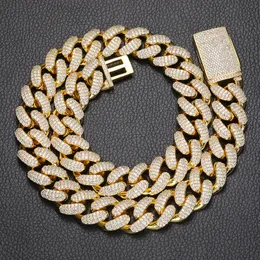 Fashion Rapper Hip Hop Jewelry 18mm 16-24inch Gold Plated 3 Rows CZ Miami Cuban Chain Necklace 7/8inch Bracelet Links for Men Nice Gift
