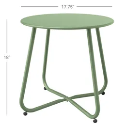 スチールパティオサイドテーブル、耐候性のある屋外の丸いエンドテーブル、ビーングリーン