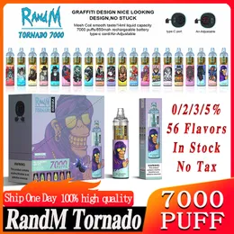 Puff 7000 Original RandM Tornado Puffs 7000 7k puff E-cigarros descartáveis Características Bobina de malha 14ml Descartáveis Vapes vape vaper Pen 0/2/3/5% Recarregável 1000mAh RGB