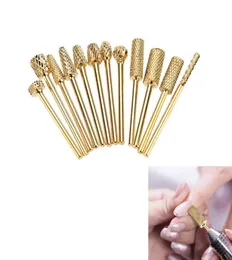 12st Tungsten Steel Nail Sliping Head Nail Borr Bit Tool Gold Plated For Nail Art Polish Machine6702314