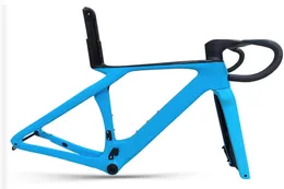 Sl Style Bike Carbon Frameset Gen 7 Scheibe Full Carbon Bike Bottom Halterung BB47 Disc Cycling Rahmenset+Lenker+Sitzpflegemittel Blue Bicycle Frames