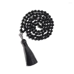 Pendant Necklaces Islamic Muslim Tasbih Prayer 99 Beads Rosary 8Mm Black Onyx Knotted With Tassel Jewelry Drop Delivery Pendants Dhksu