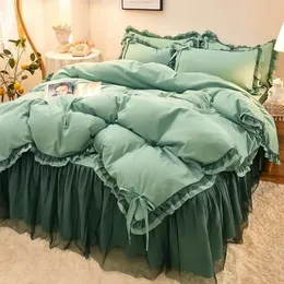 Zestawy pościeli aktualizacja produktu sprężyna Girl Bow Bedding Zestaw zielonego łóżka Gtromen ciepły kołdra złoża okładka Zestaw łóżka 4 PCS SETS 231122