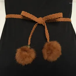 Belts Winter Korean Version Braided Waist Rope Fashion Versatile Hair Ball Decorative Coat Straps Senior Design Women's Belt