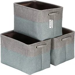3-Pack Large Canvas Fabric Storage Bin Set, Cloth Storage Baskets, Shelf Baskets, 15 x 10 x 10 Inches, Rectangular Collapsible Cubic Organiz