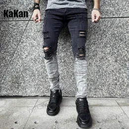 Men's Jeans Kakan - New European and American Distressed White Jeans for Men Black Elastic Tight Casual Pants K9-1866 T231123