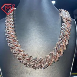 Halskette Moissanit Luxus Rapper 20mm Iced Out Roségold Kette Smaragdschliff Moissanit Kubanische Gliederkette Herren Hip Hop Miami Kette