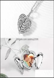 Christmas Decorations Festive Party Supplies Home Garden Sublimation Blanks Pendant Locket Po Necklace Angel Wings Transfer Printi9674903
