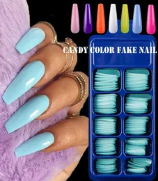 100PCSBOX BALLERINA FAKE NAILS COFFIN PRESS ON NAIL ART TIPS MANICUREフルカバーマット長いピンクの赤い青い爪の拡張4131910