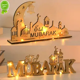 Novo ornamento de madeira Mubarak Wooden Ramadã Lua de letra de letra decoração para o pendente muçulmano islâmico Eid al Adha Party Supplies