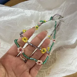 Choker Boho Korea Urocze ręcznie robione kwiaty stokrotkowe kolorowe kryształ szklany urok z koralikami