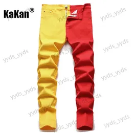 남자 청바지 Kakan Slim Fit Fit Small Foot Spliced ​​Bi-Color Jeans 유럽 및 미국 New Straight Leg Jeans Men 's K021-1266 T231123