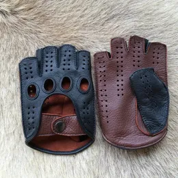 Fingerlösa handskar högkvalitativa män halvfinger äkta läder getskinn mode andas man kör 231122