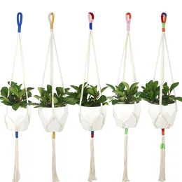 Slim Macrame Plant Hanger Cotton Rep Hanging Plant Holder Flower Pot Holder Inomhus utomhus balkong dekoration väggkonst