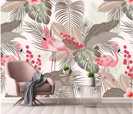 Bakgrunder Anpassade tapeter nordiska minimalistiska små färska flamingo tropiska blad TV -bakgrund papel de parede papier peint