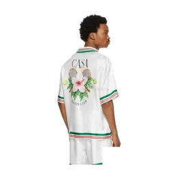 Męskie koszule zwykłe designer designerski ubrania mody dracki Upuściło satynowe koszulę w stylu casablanca tenis kwiat luźne kobietę wszechstronne dhzk9