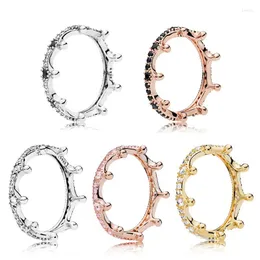 Anéis de cluster Rose Golden Shine Encantada Ring com Crystal Black 925 Prata de Esterling para Mulheres Presente de Aniversário Jóias da Europa DIY