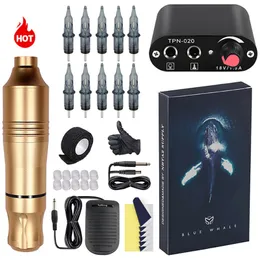 Kit de tatuagem conjunto completo sem fio rotativo máquina tatuagem caneta kit interface dc com cartucho agulhas maquiagem permanente tatuagem conjunto