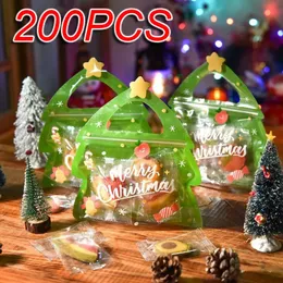 ギフトラップ200pcsクリスマスフェスティバルバッグクリスマスツリーシカシェイプクッキーキャンディーバッグ子供用誕生日パーティー装飾スイーツパッケージ231122
