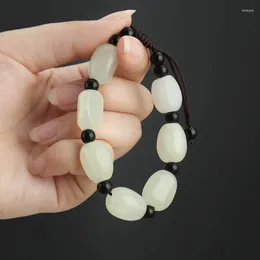 Pulsera de mármol blanco Natural para mujer, pulsera informal de Jade tejida a mano, joyería de estilo étnico Simple, regalo Retro para hombre