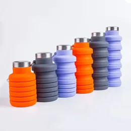 Collapsible Water Bottle 17oz Reuseable BPA Free Silicone Foldable Water Bottles for Travel Gym Camping Hiking Portable Leak Proof Sports Bottle with Carabiner