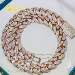 Naszyjnik Moissanite Drop Wysyłka Rose złoto Solidne srebrne 3 rzędy Hip Hop Iced Out Miami Cuban Link Chain z VVS Moissanite