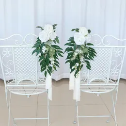 Fiori decorativi Boho Wedding Chair Decorazione floreale Rosa polverosa Bianco Rustico corridoio Decorazione floreale artificiale per la chiesa per la cerimonia