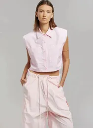 Kvinnors blusar vår och sommar korta axelkuddar ärmlös all-match skjorta avslappnad modeväst