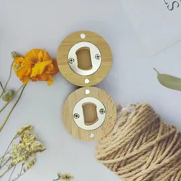 Tomt Diy Openers Wood Bamboo Round Forme Bottle Opener Coaster Kylmagnet Dekoration Ölflasköppnare Fabrik grossist