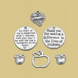 Charms Antique Silver Plated Favorite Teacher Apple Learn Pendants For Diy Keychain Jewelry Making Findings Supplies Accessories