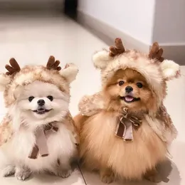 Cão vestuário natal inverno animal de estimação gato traje cosplay elk capa trajes pequenos cães médios bonito roupas presente 231122